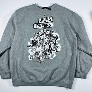 Vibes Papers Goat‎ Graphic Crewneck Sweatshirt Gray Large